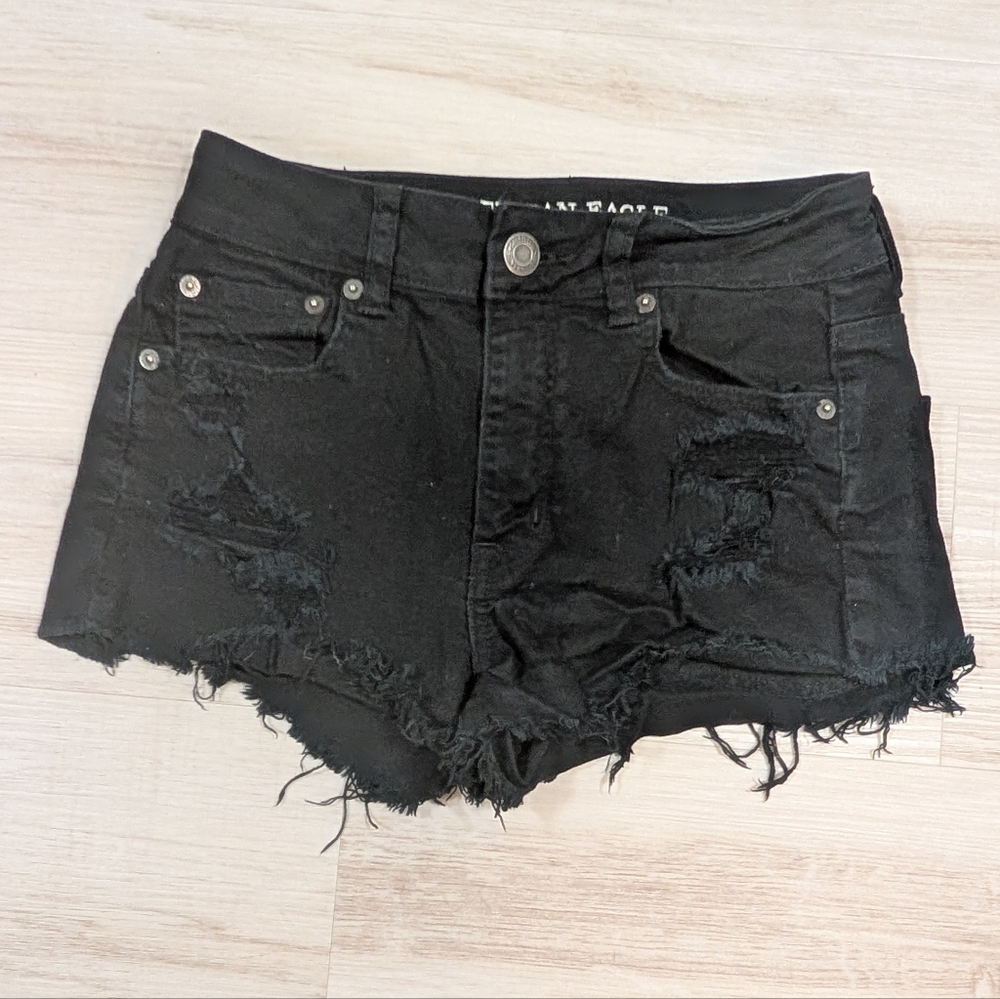 American Eagle Outfitters Black Jean Shorts Distressed High-Waisted - Size 4